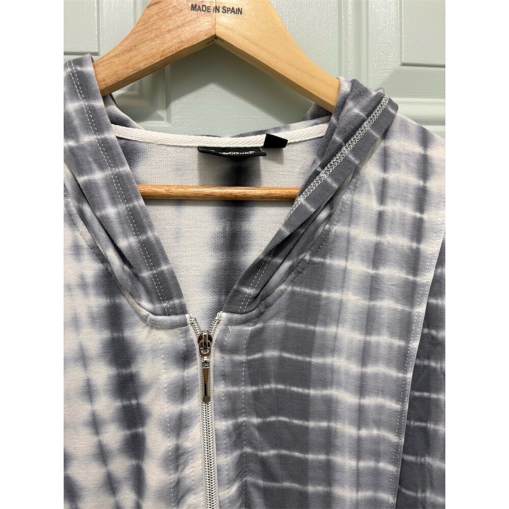 Onque Casual Hoodie Womens Size M Gray Ombre Tie-Dye Zip-Up 3/4 Sleeve - Picture 4 of 9